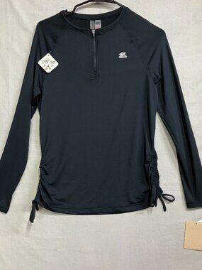Zeroxposur Sun Smart Swim Shirt Women’s S Black 1/4 Zip Ruched Sides Rash Guard